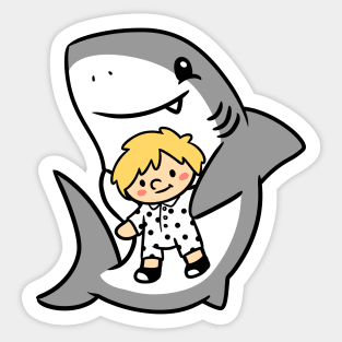 Shark Pup Morgan & Their Doll (Light Tones, Shag, Romper) Sticker